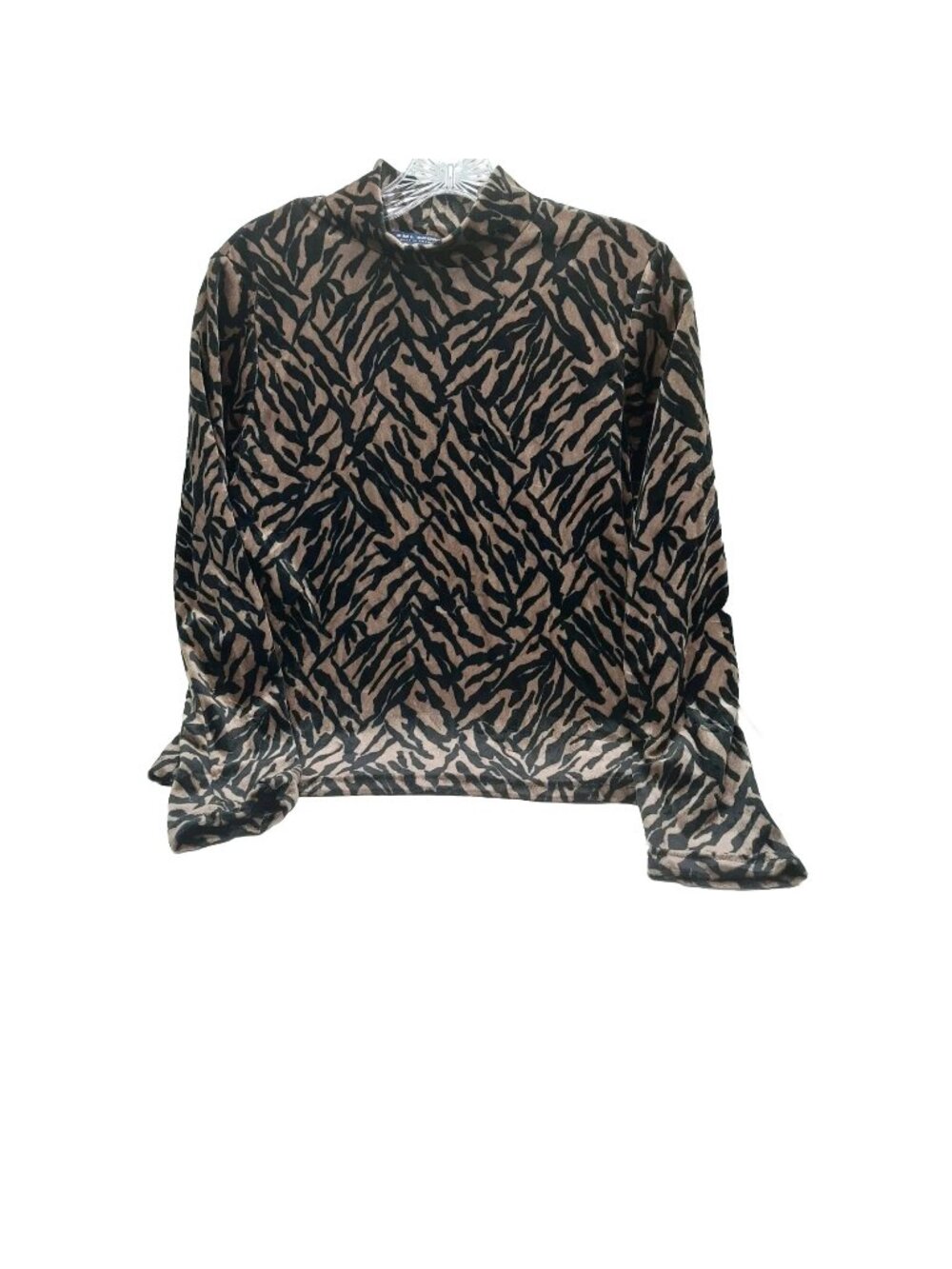 Sml Sport Long Sleeve Shirt Zebra Animal Print Brown Black Velvet Size Medium